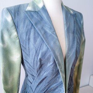 Roberto Cavalli Vintage SS2001 Collection Teal Gold Cupro Denim Blazer RARE